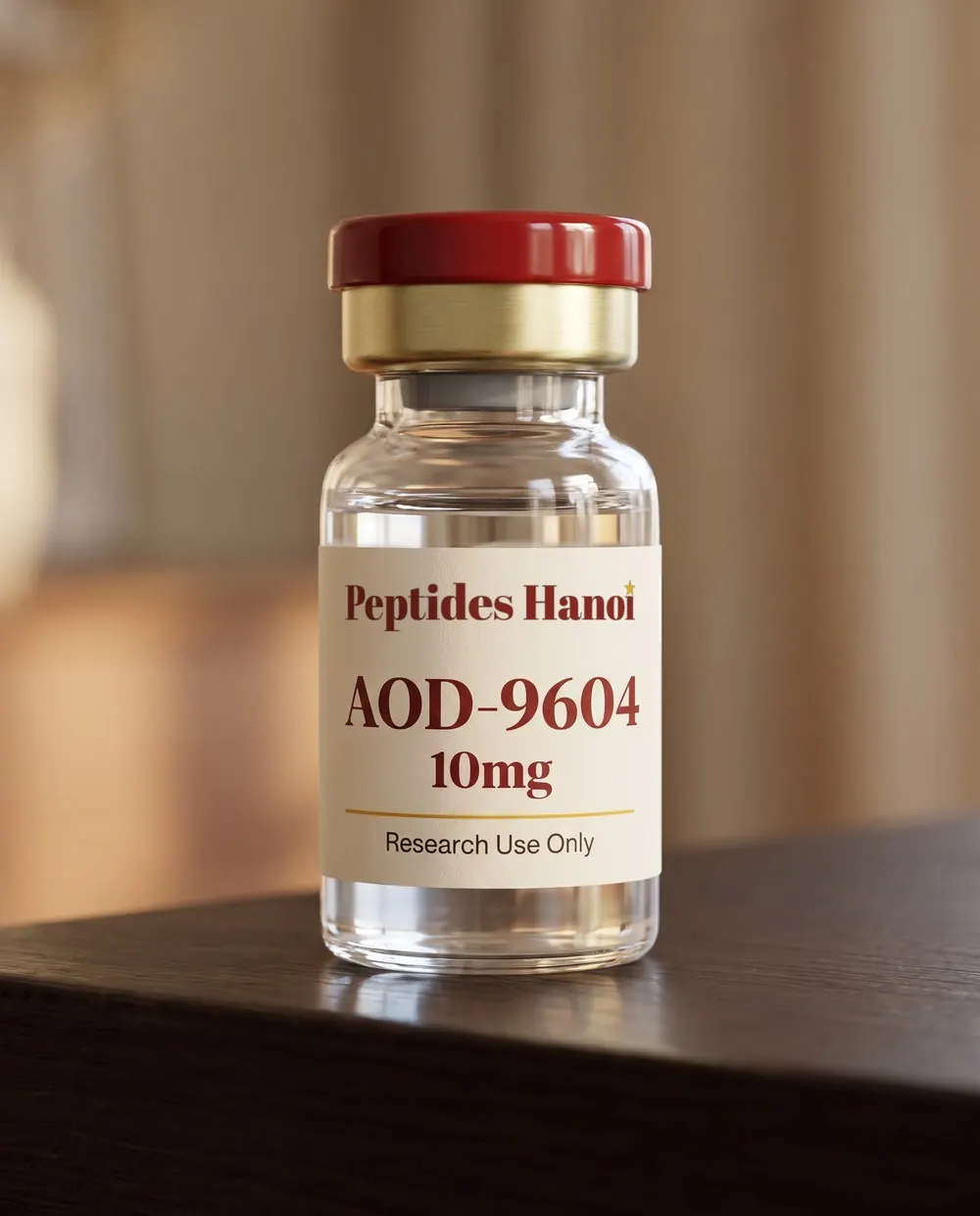 AOD-9604 10mg research vial, labelled Research Use Only